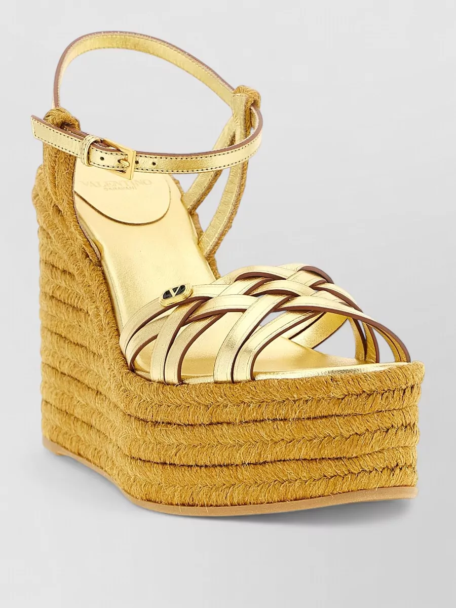 Valentino Garavani Leather Wedge Espadrille Sandals