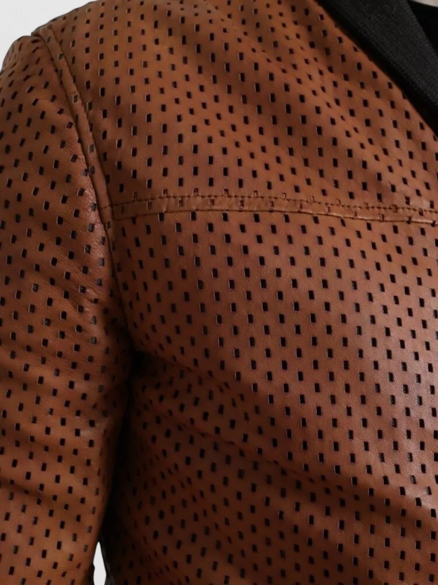 Dolce&Gabbana Lambskin Leather Perforated Bomber Jacket