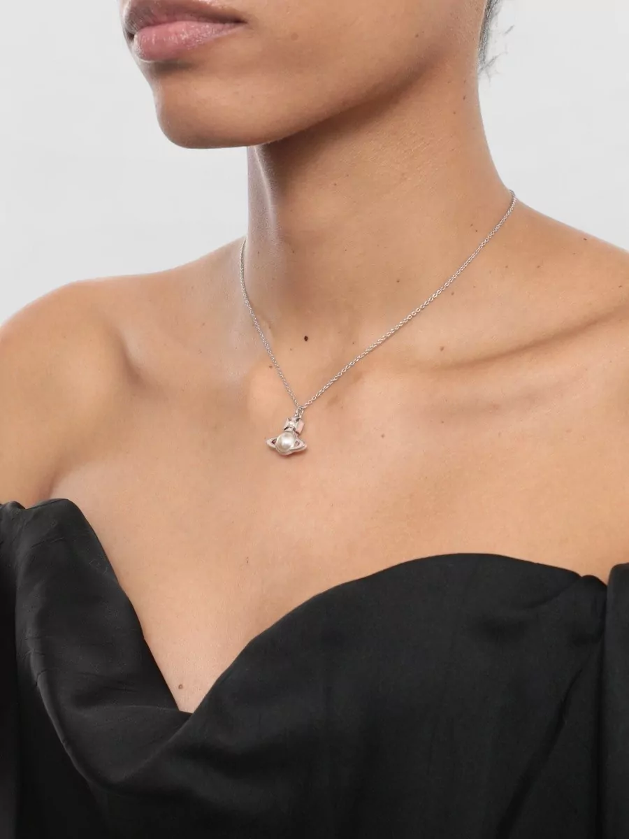 Vivienne Westwood Pendant Chain Necklace Silver Tone Pearls