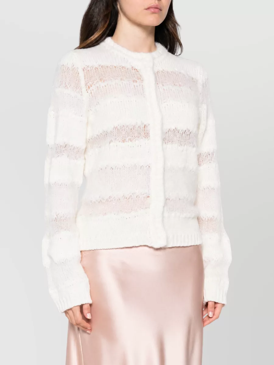 Fabiana Filippi Ribbed Open Knit Striped Wool Silk Cashmere Cardigan
