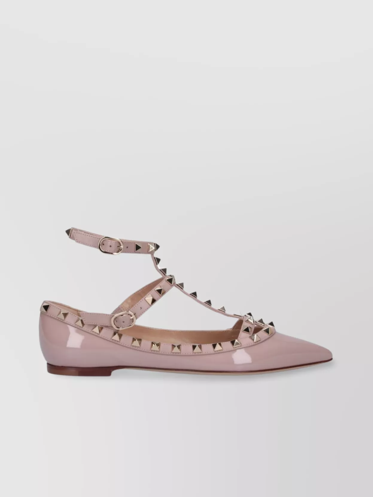 Valentino Garavani Pointed Toe Studded Patent Ankle Strap Shoes