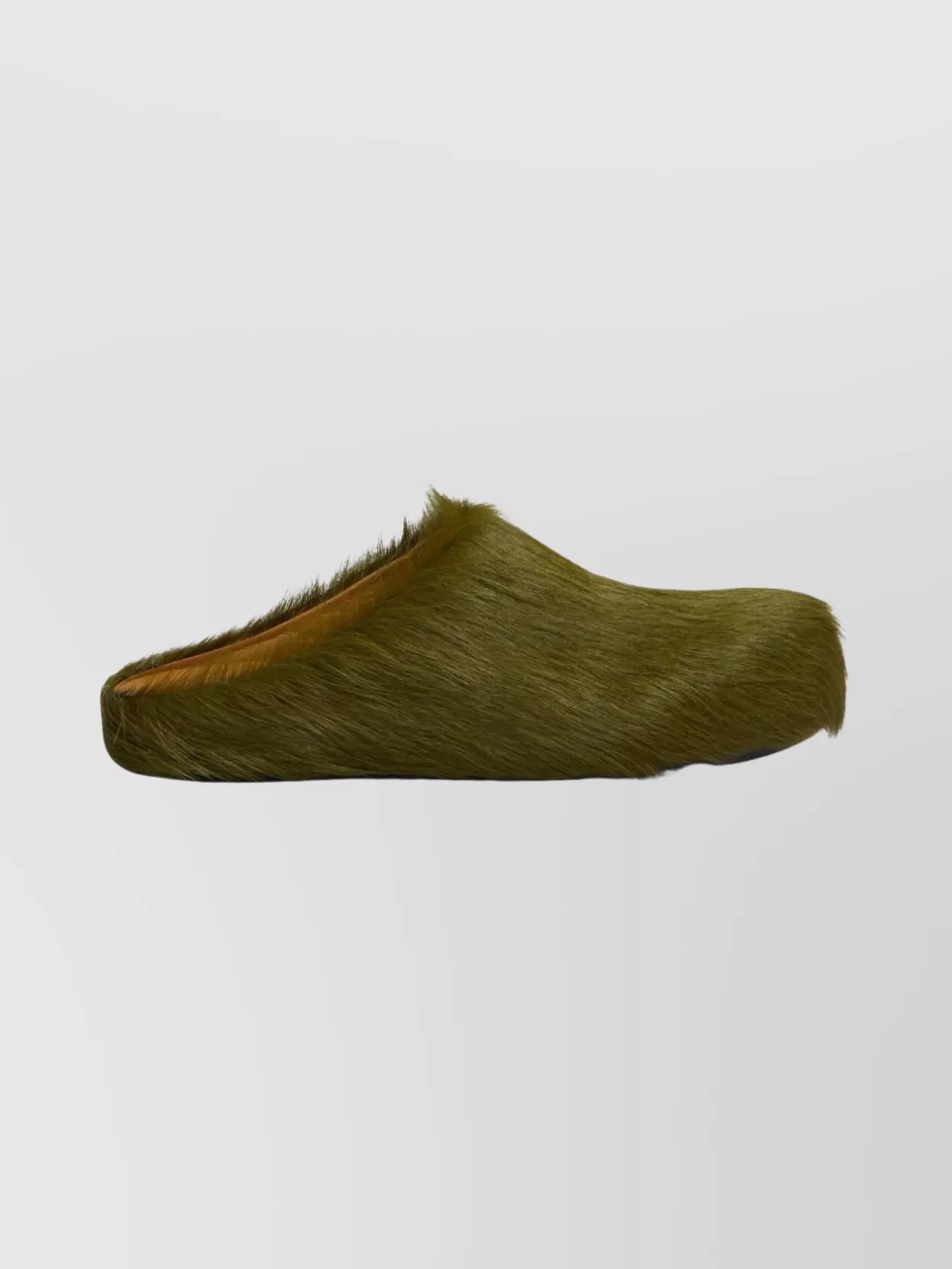 Marni Flat Leather Mules Faux Fur Texture In Green