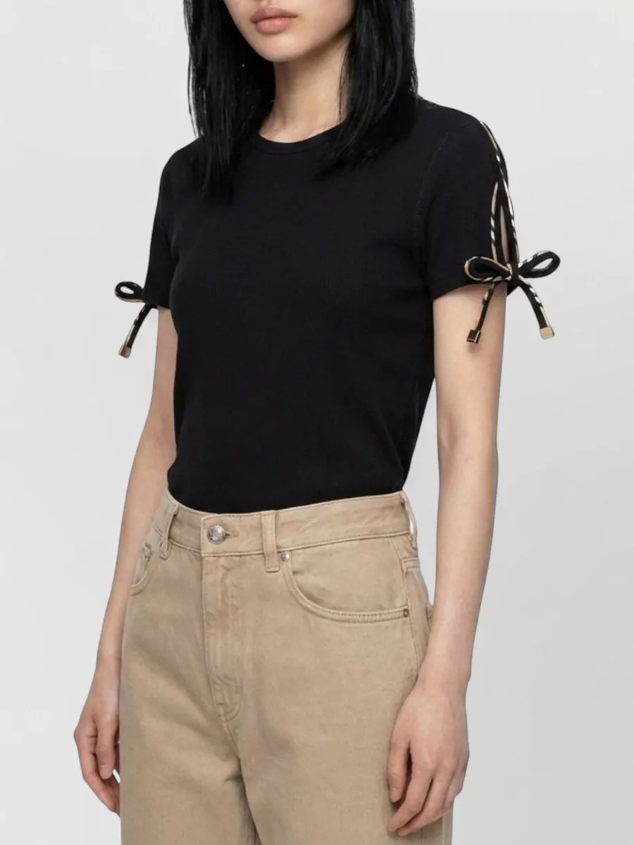 Burberry Cotton Ribbed Short-Sleeve Cropped T-Shirt