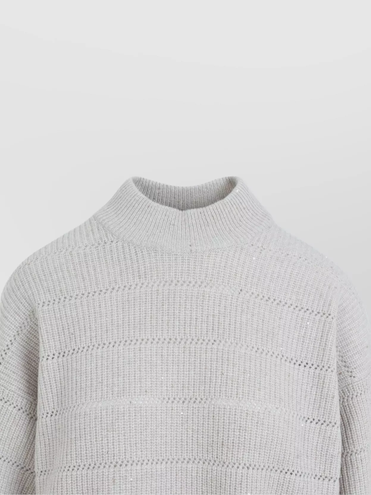Brunello Cucinelli Striped Mock Neck Cashmere Wool Pullover