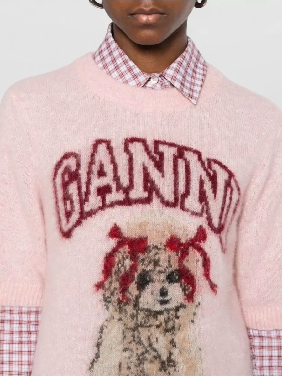 Ganni Crew Neck Graphic Top Short Sleeves