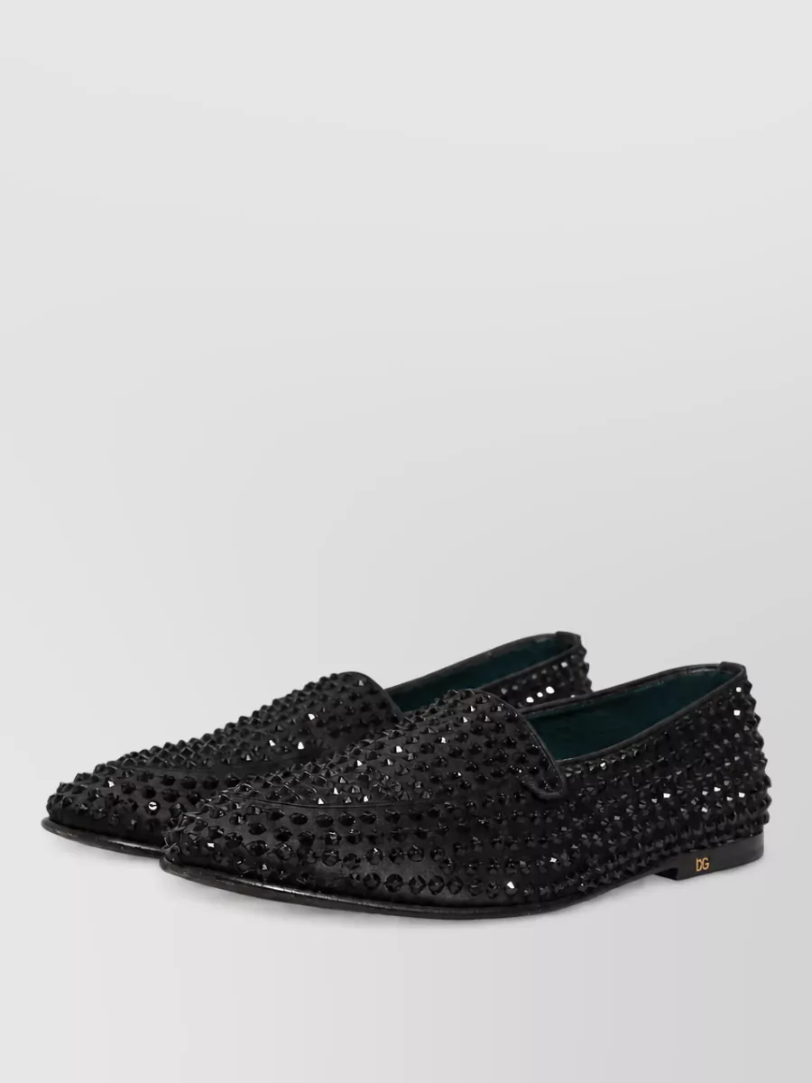 Dolce&Gabbana Leather Crystal Embellished Slippers