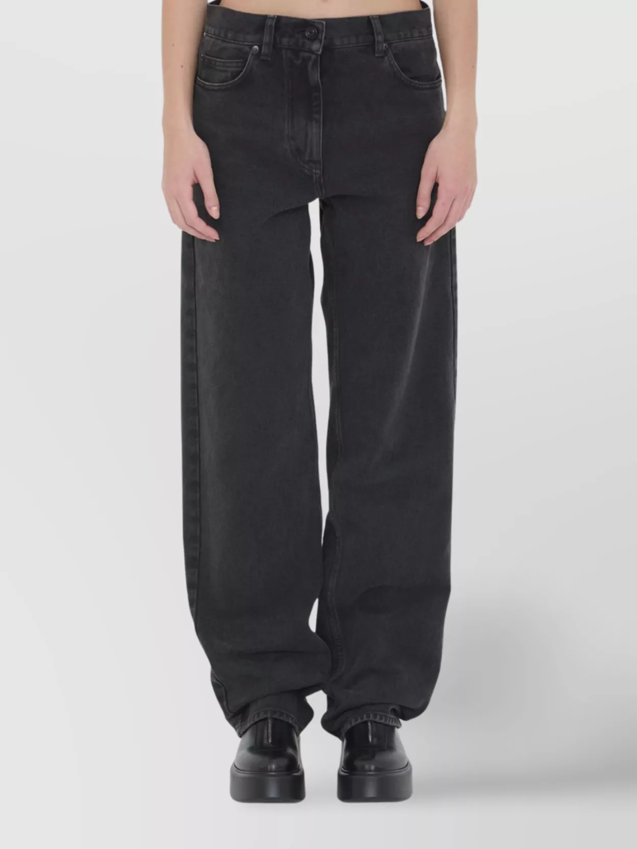 The Row High Waist Straight Leg Denim Trousers In Black