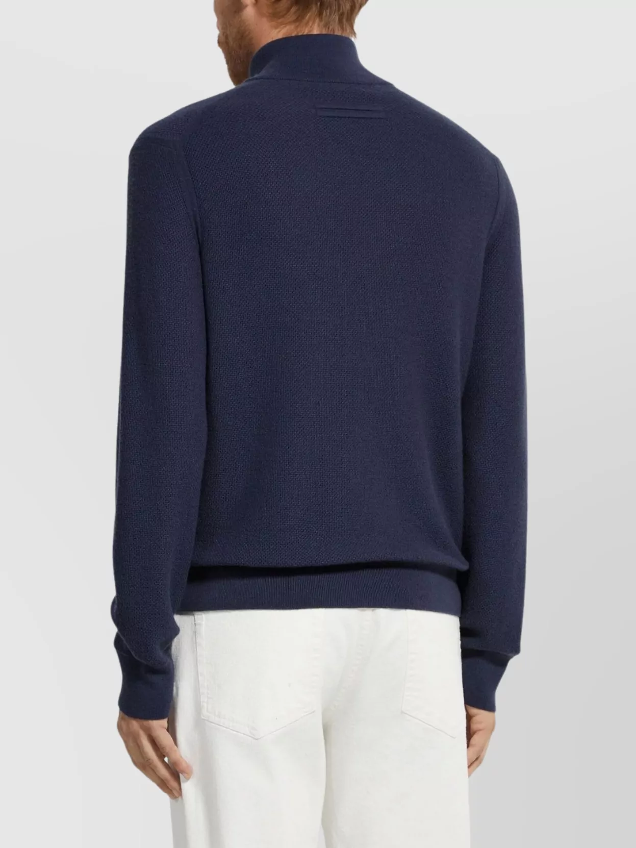 Zegna Long Sleeve Textured Knit Sweater With Leather