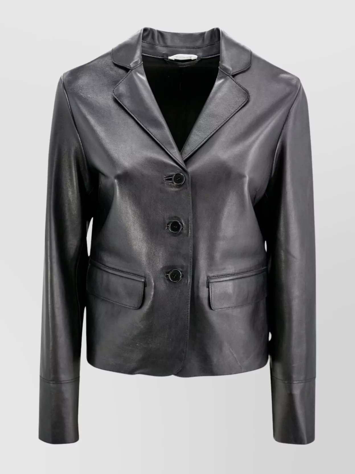 Shop P.a.r.o.s.h Structured Cropped Leather Blazer With Long Sleeves