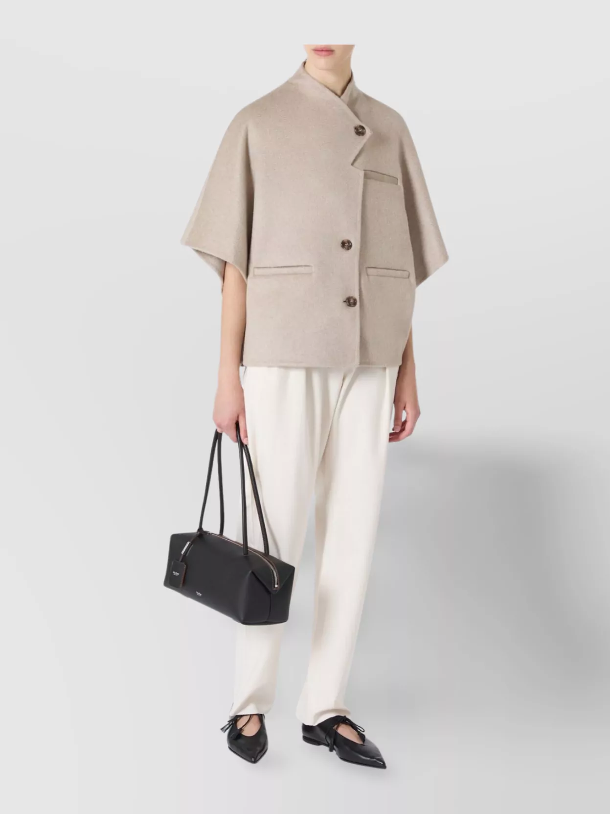 Max Mara Stand Collar Long Cropped Cape In Neutral