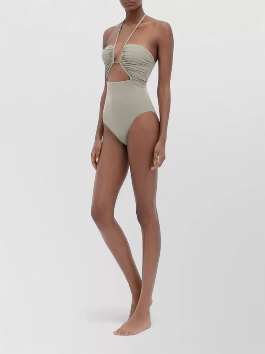 Rick Owens Halter Neck Swimsuit Ruched Cut Out Design