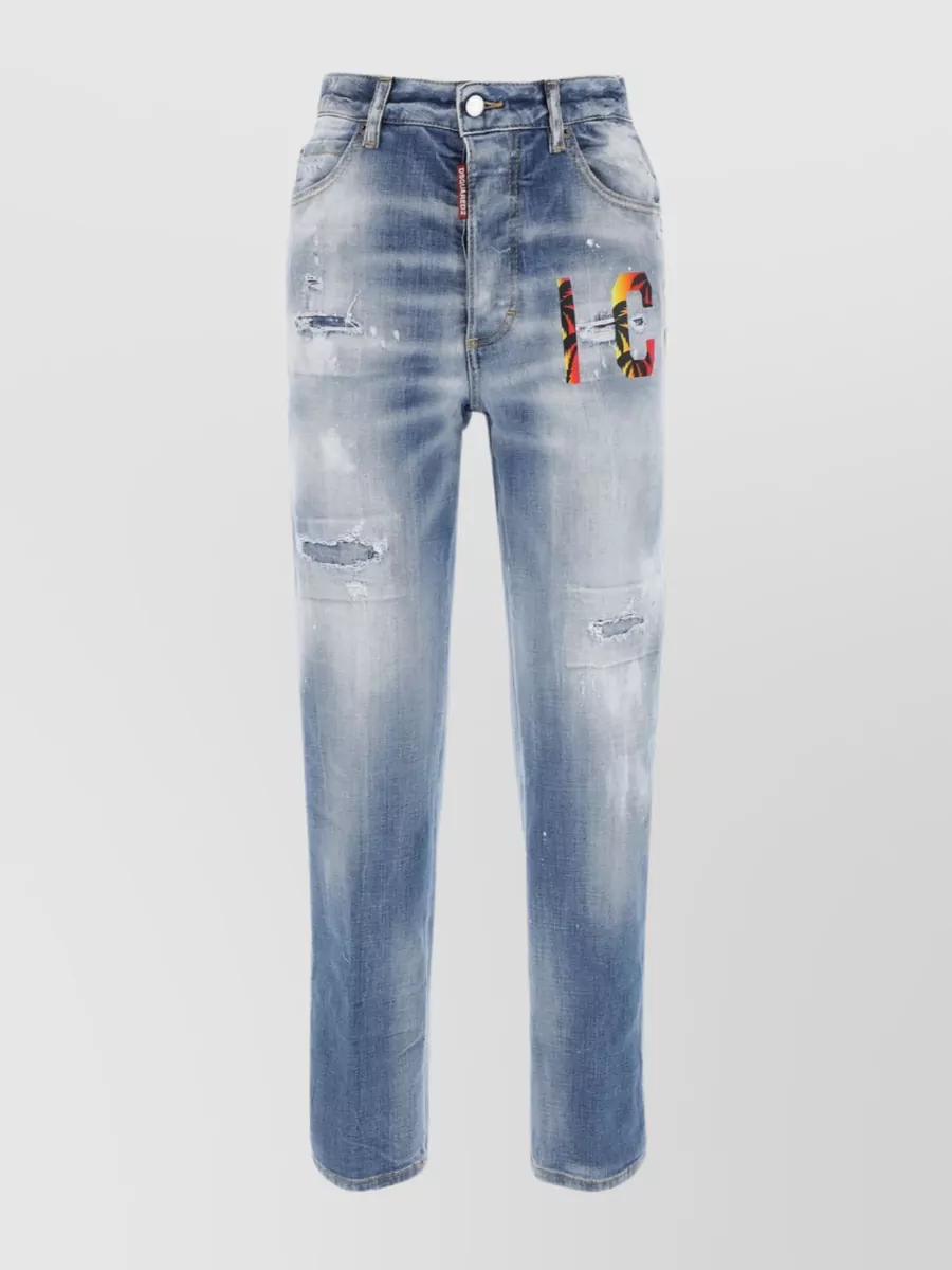 Shop Dsquared2 High-waisted Stretch Cotton Denim Jeans In Grey