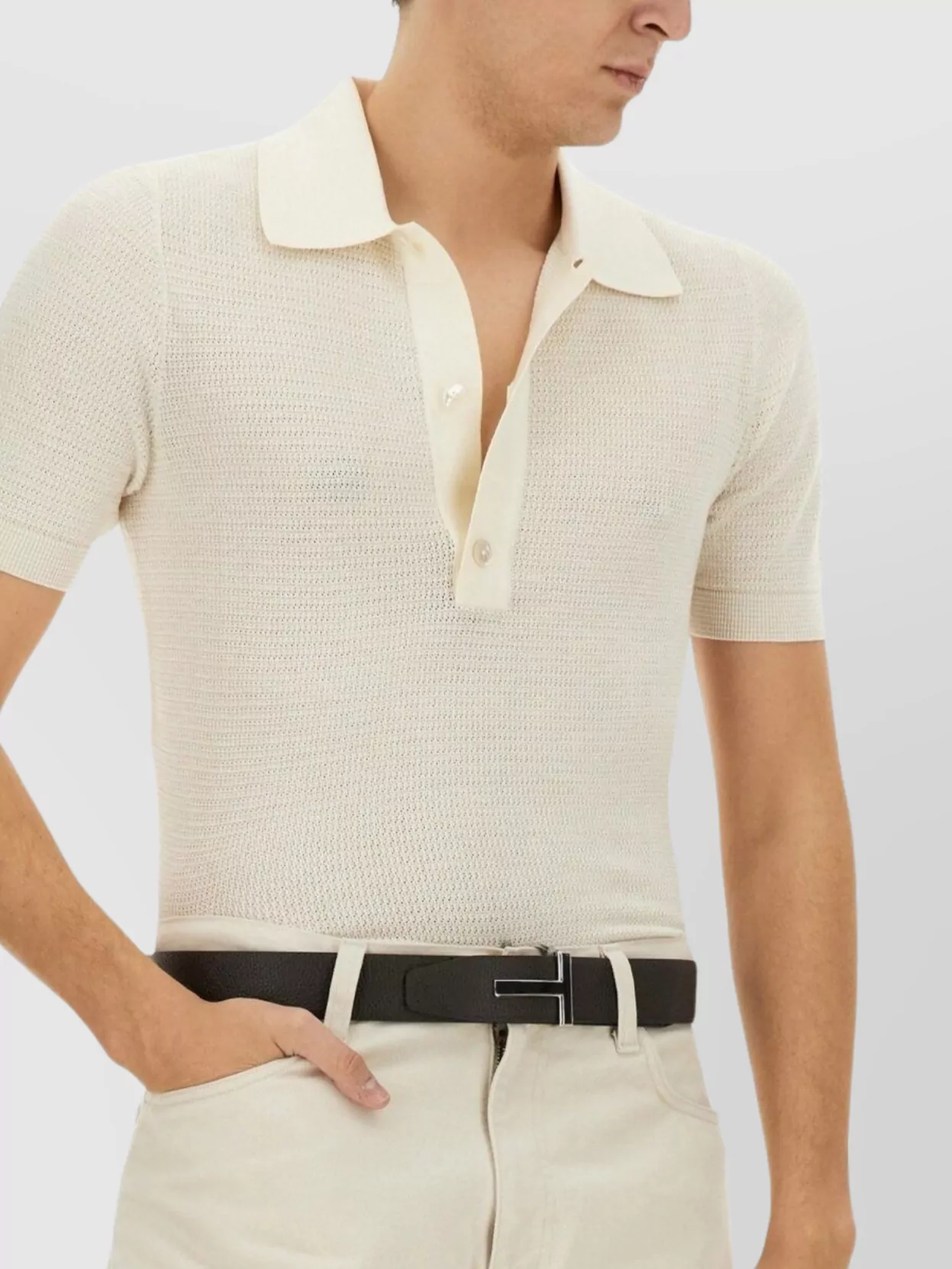 Tom Ford Ribbed Collar Polo Shirt In Cotton And Silk