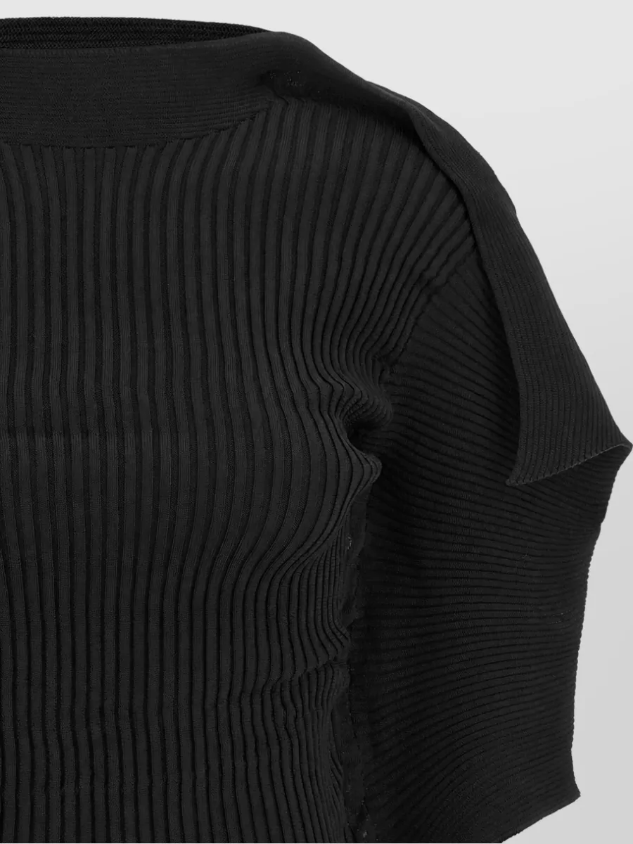 Issey Miyake Pleated High-Neck Short-Sleeve Knitted Top