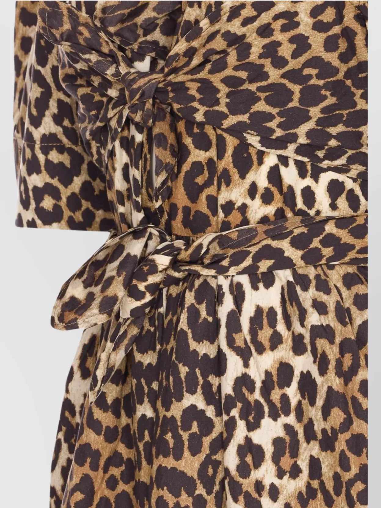 Ganni Waist Belted V-Neck Midi Dress With Leopard Print