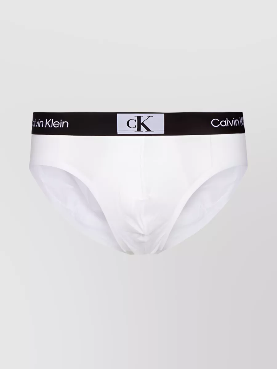 Shop Calvin Klein 3-pack Logo-waistband Stretch Briefs In White