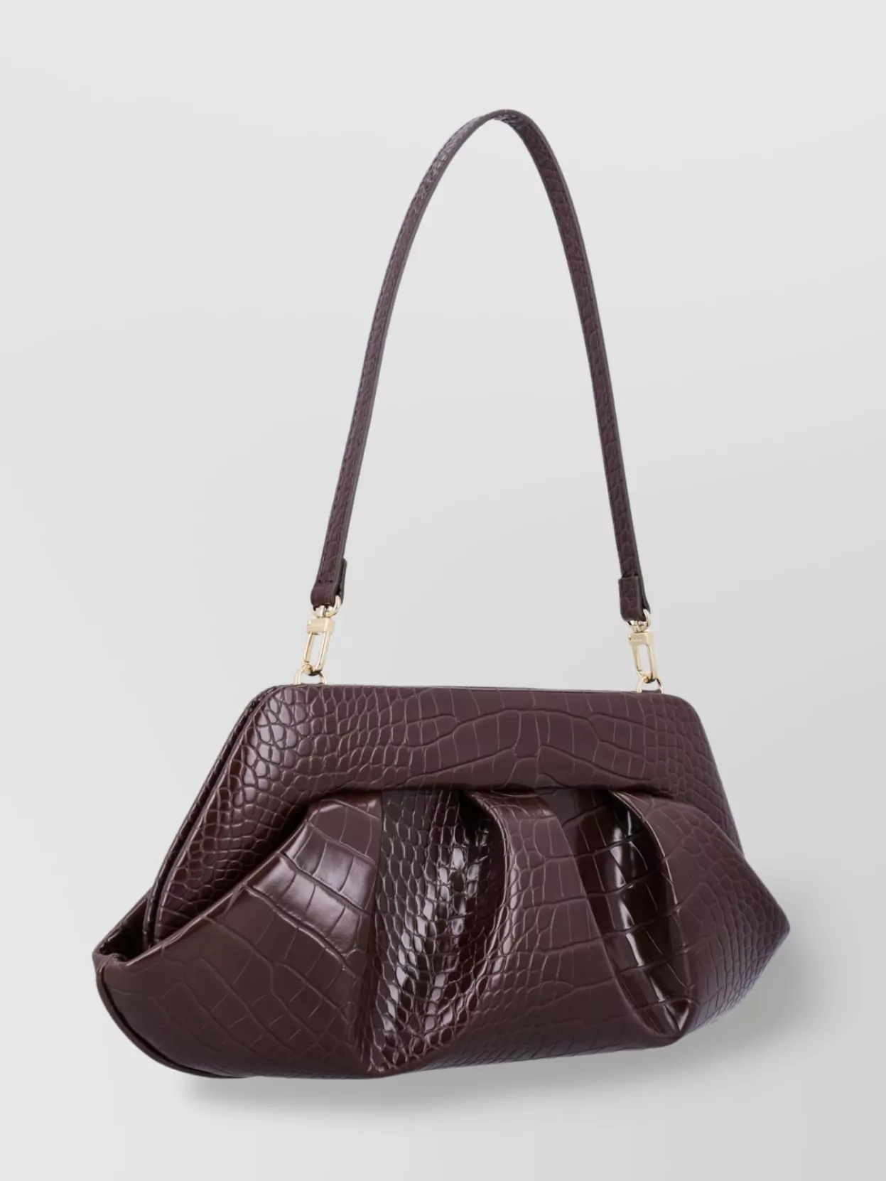 Themoirè Crocco Emb Structured Top Handle Shoulder Bag