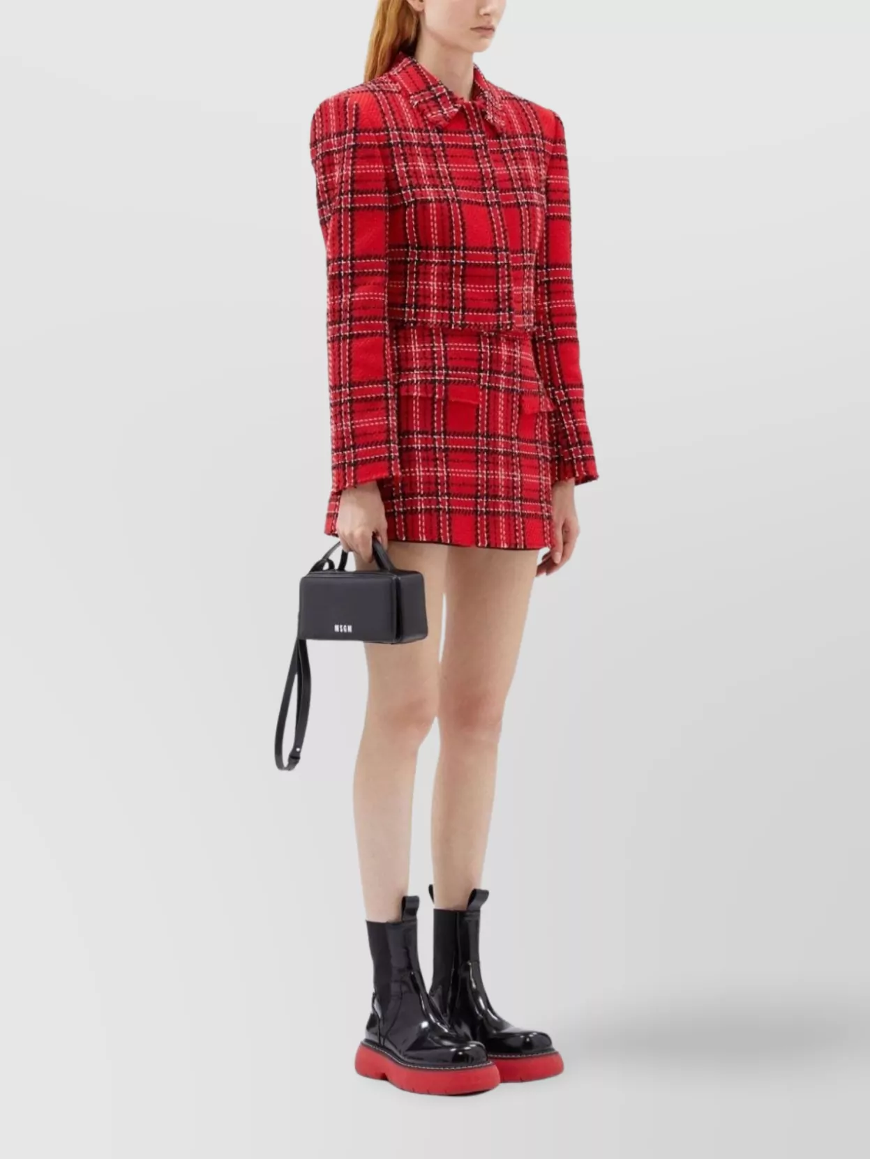 Msgm Tartan Cotton Blend Tweed Skort In Red