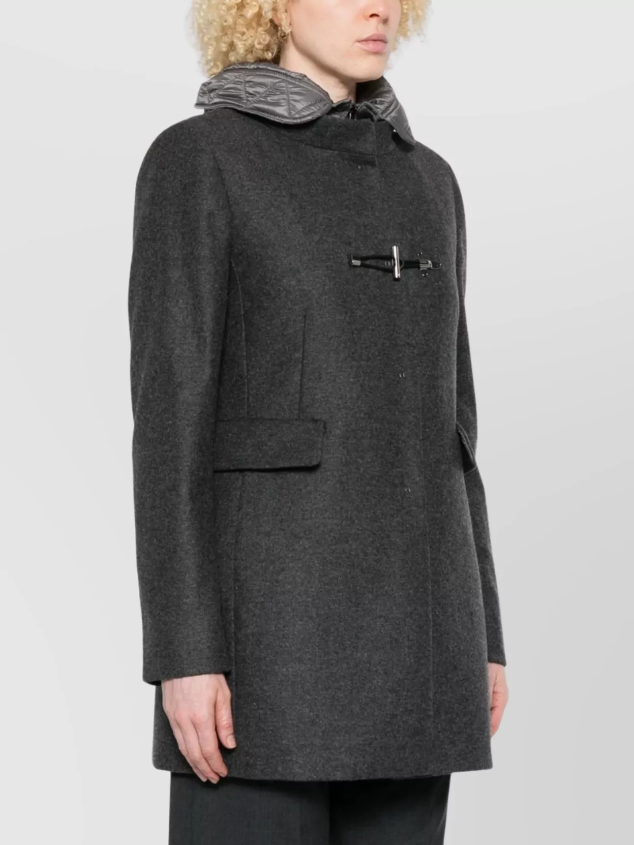 Fay Quilted Hooded Coat Flap Pockets In Gray