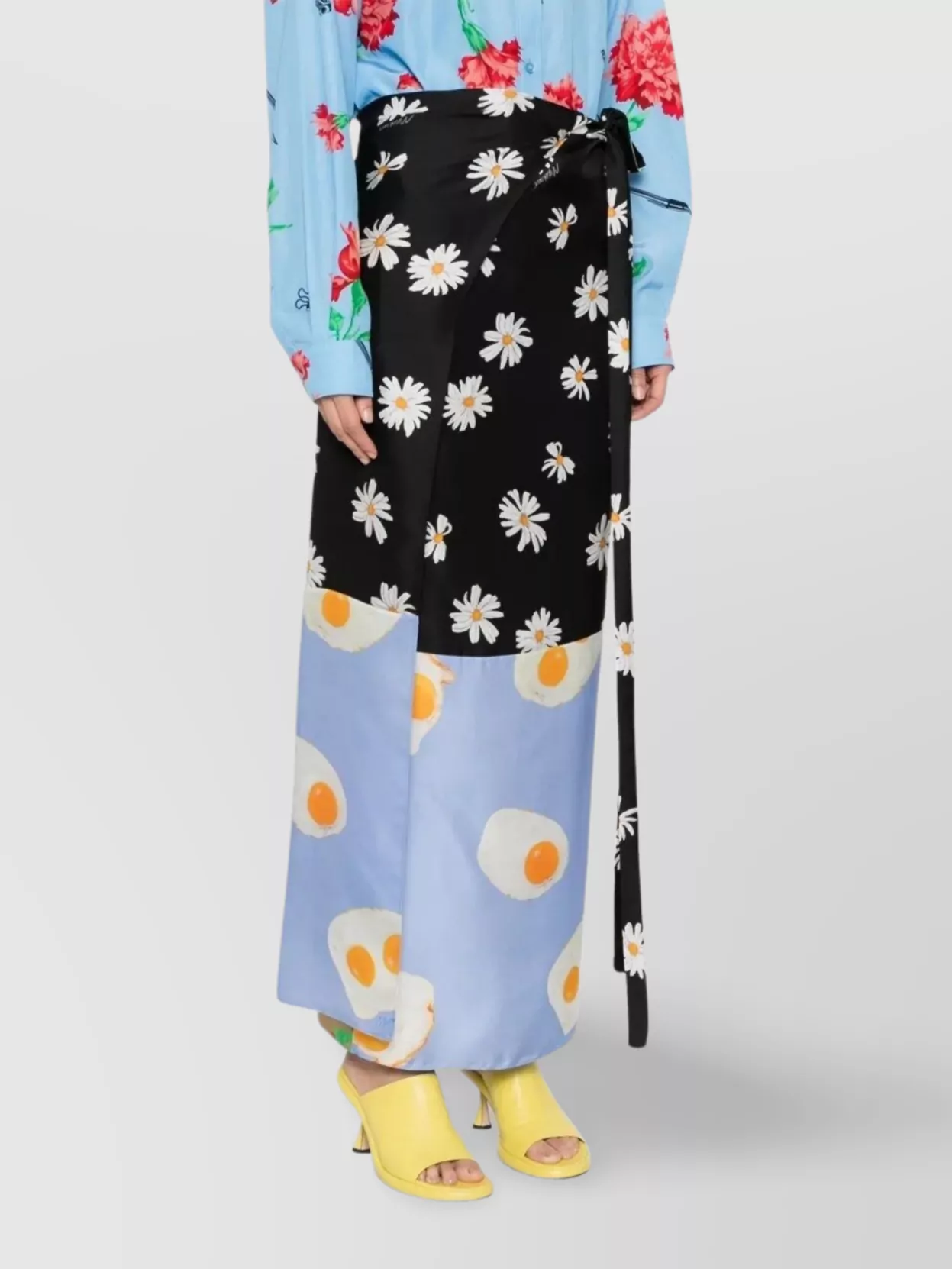 Moschino Long Wrap Skirt With Floral And Egg Print