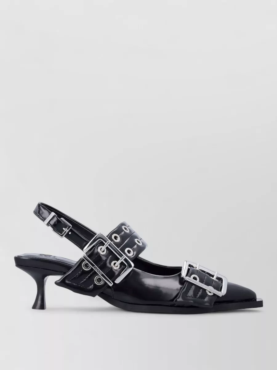 Ganni glossy buckle kitten heel sandals