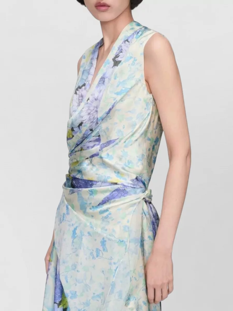 Maison Margiela Silk Sleeveless Floral-Print Draped Midi Dress