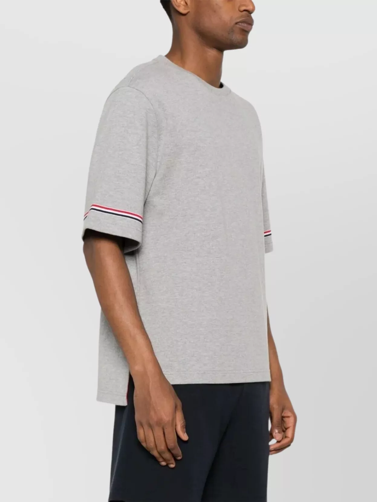 Thom Browne Asymmetric Hem T-Shirt Stripe Detail