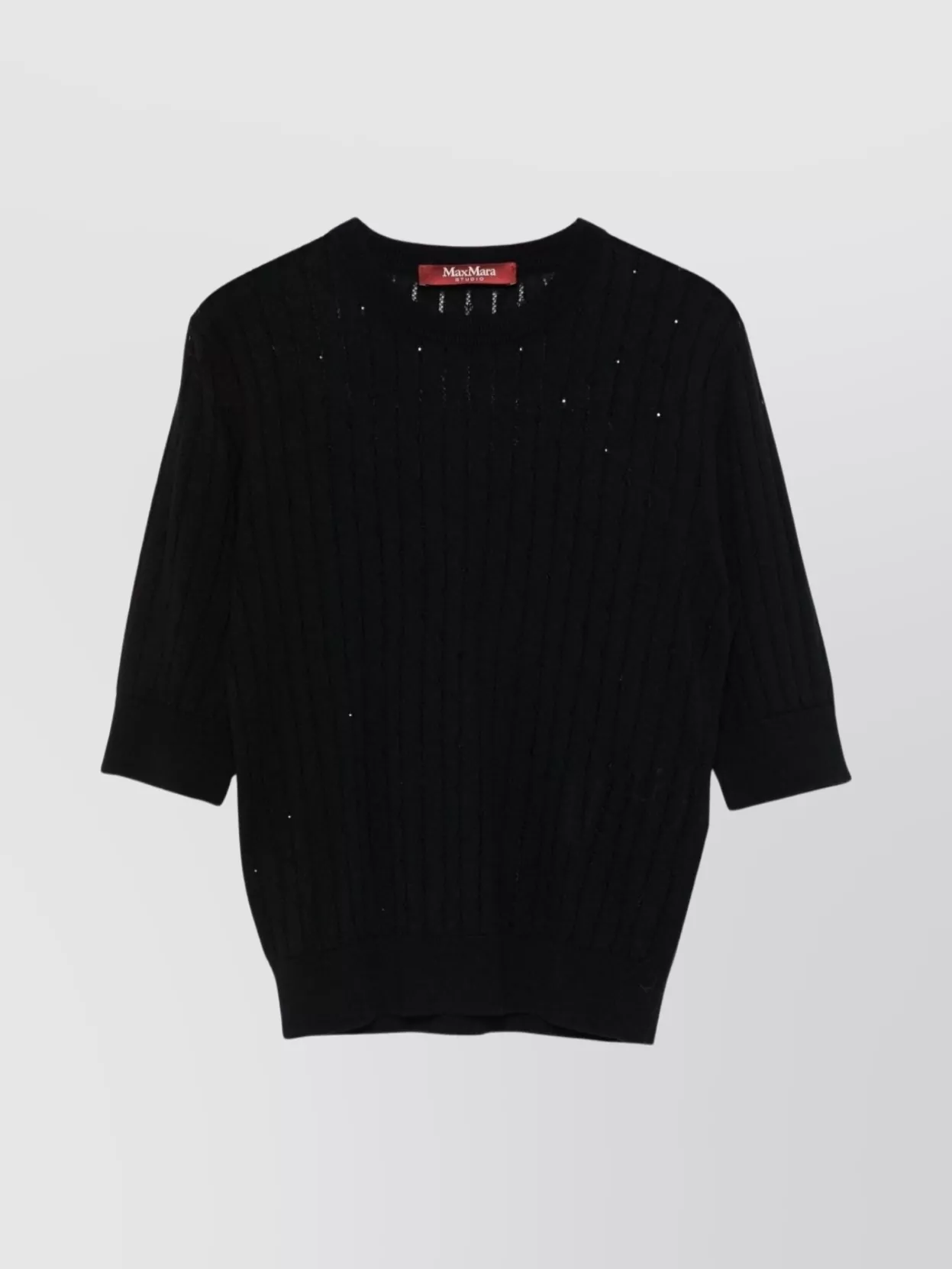 Max Mara Crewneck Metallic Thread Knitwear Sheer Short Sleeves In Black