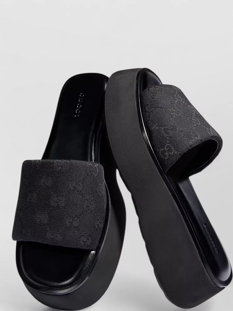 Gucci Canvas Flatform Slide Sandals