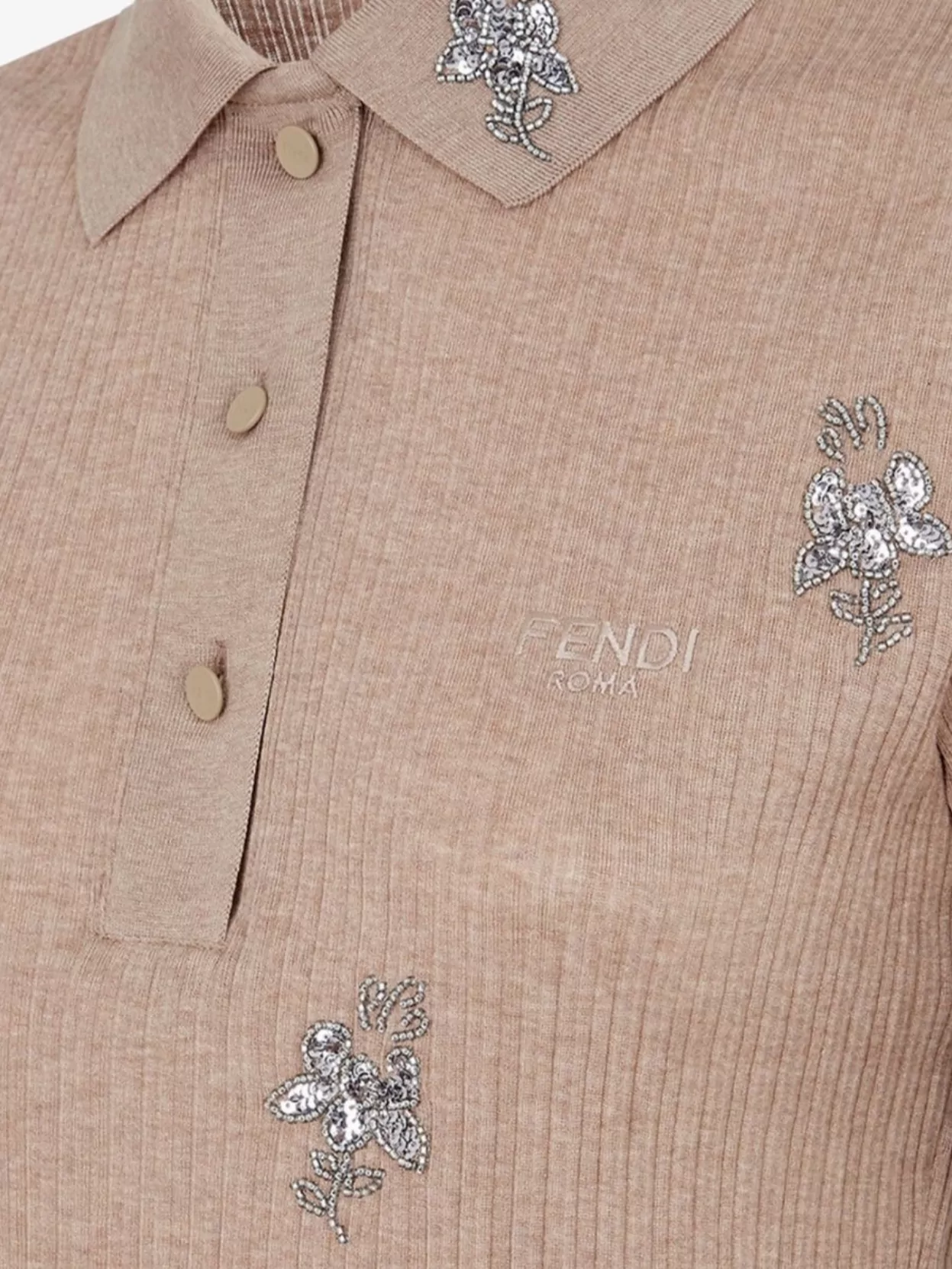Fendi Embroidered Collared Polo Ribbed Texture