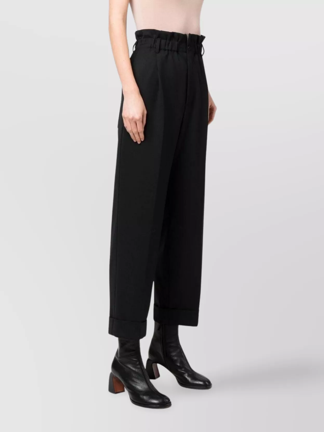 Parosh High-Waisted Wool Blend Trousers With Paperbag Waist