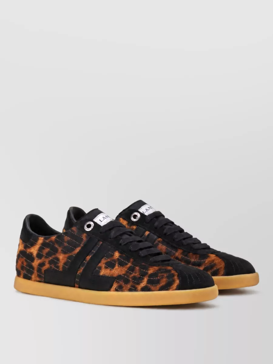 Lanvin Calf Leather Leopard-Print Low-Top Sneakers