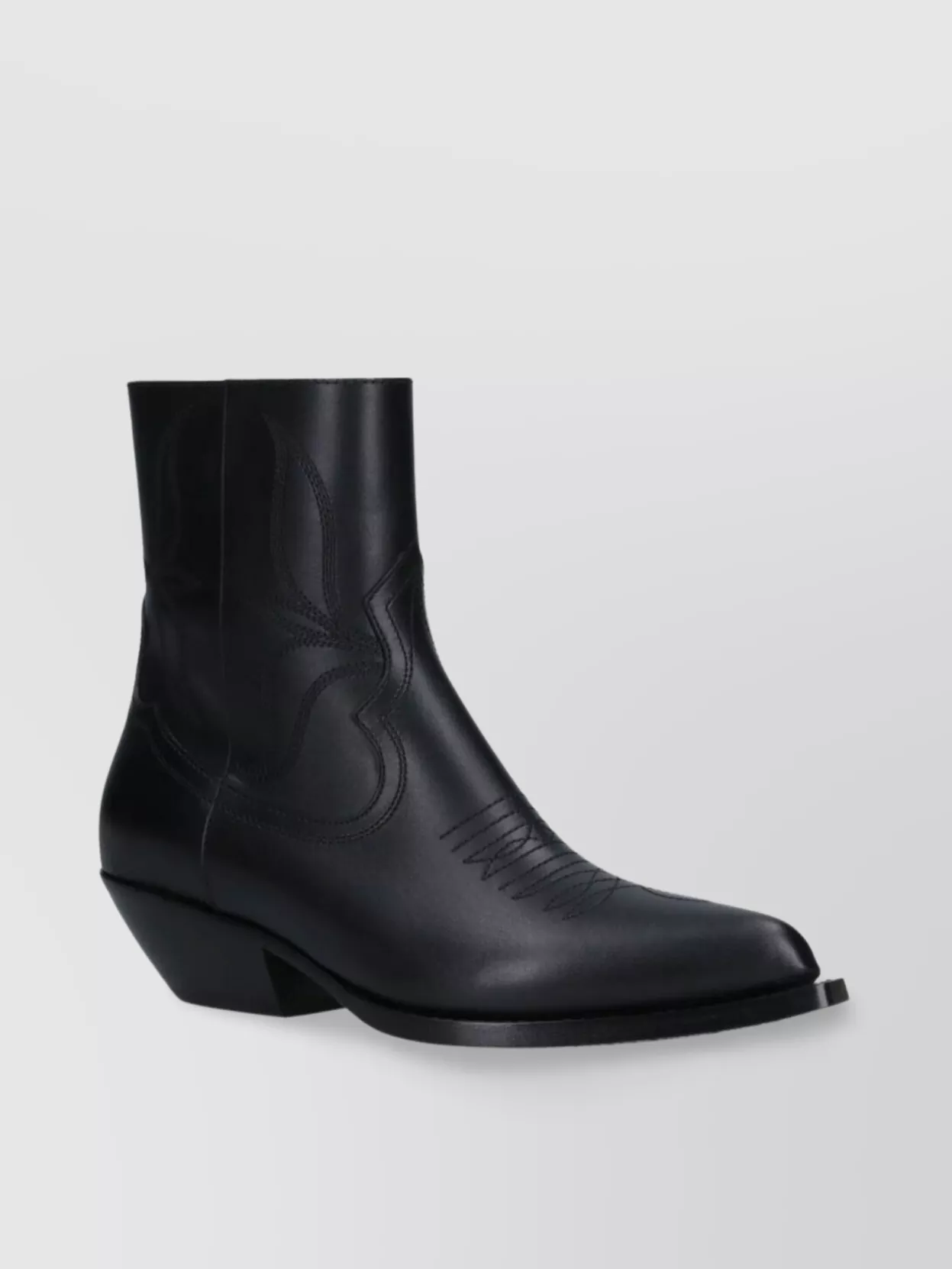 Celine Pointed Toe Cuban Heel Ankle Boots With Embroidered Detail