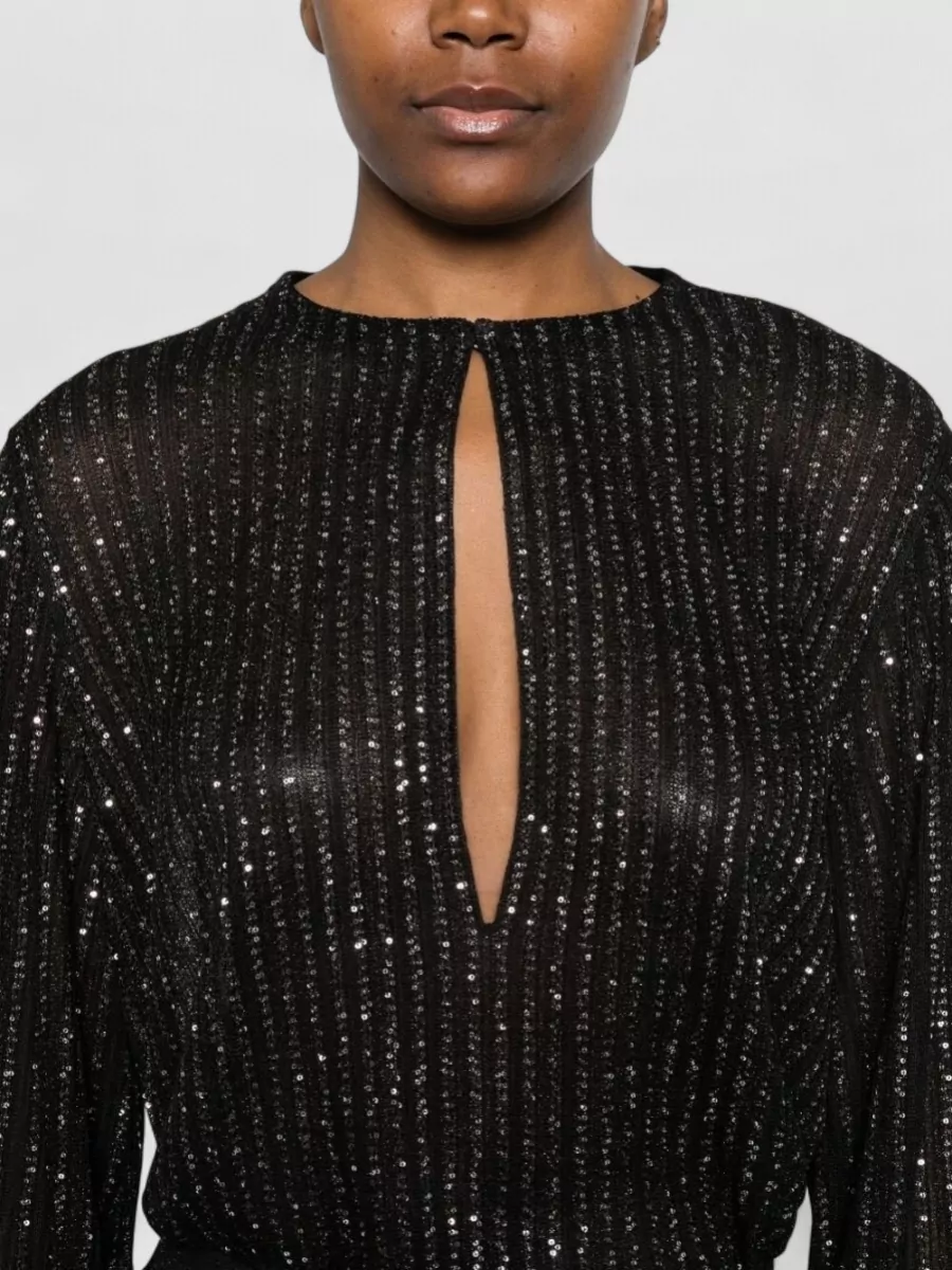 Missoni Long Sleeve Round Neck Sequin Sheer Top