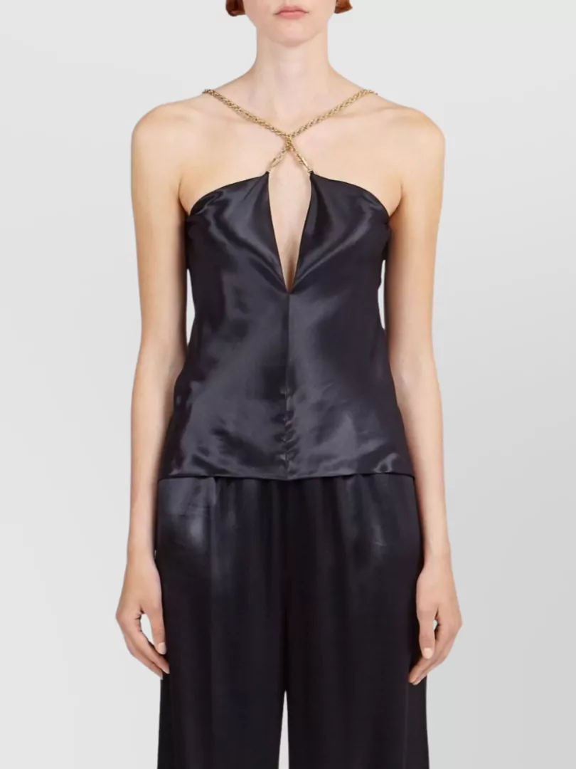 Ferragamo Chain Strap Crossover Neck Top