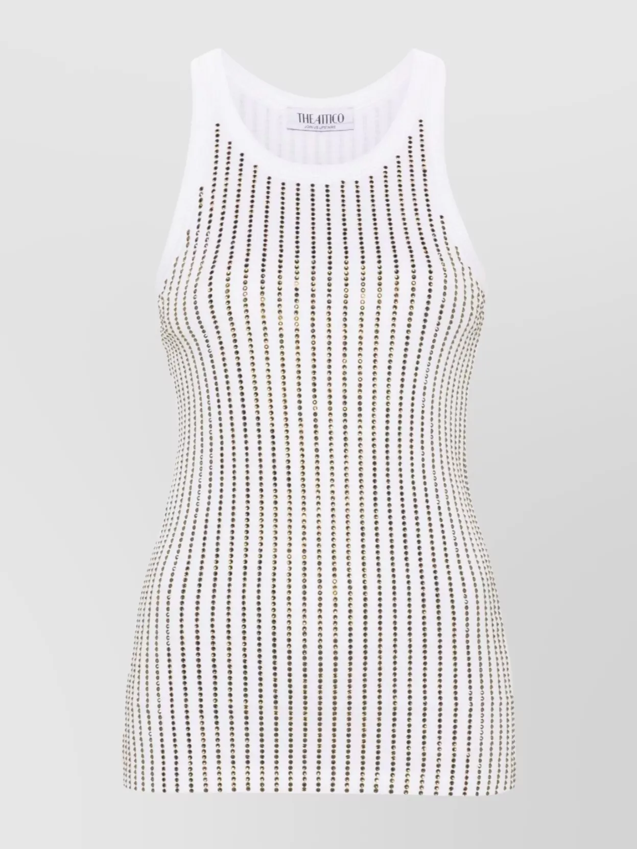 Attico White Tank Top With Multicolor Rhinestone In Jersey Woman In Multi