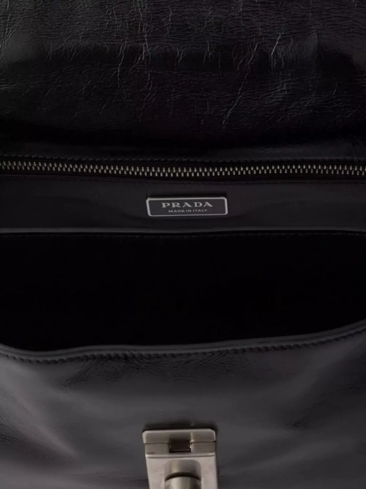 Prada Glossy Leather Work Handbag With Buckle Detail