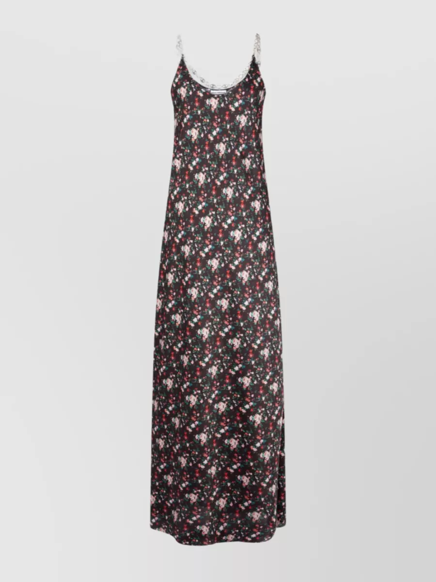Shop Rabanne Romantic Maxi Dress With Delicate Floral Print And Chain-link Detail In Brown