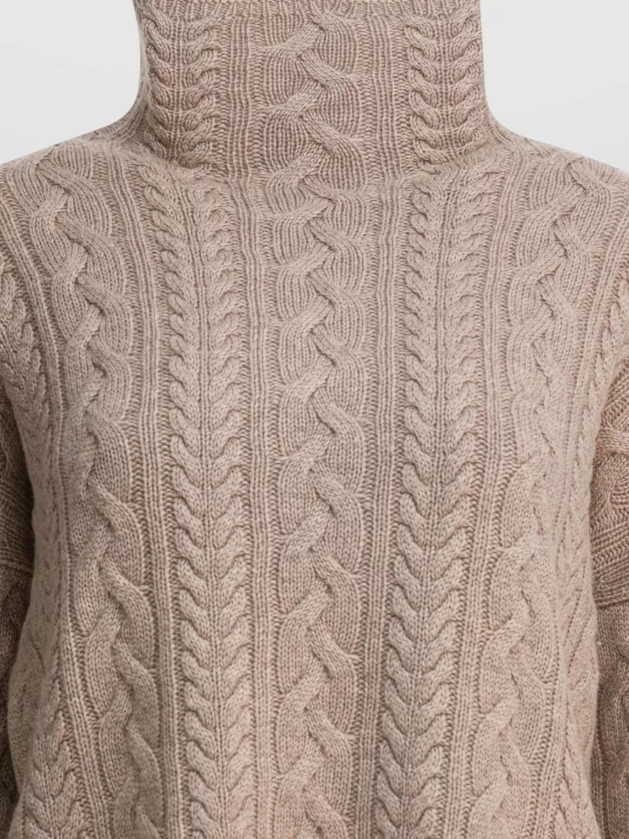 S Max Mara High Neck Cable Knit Long Sleeve Sweater