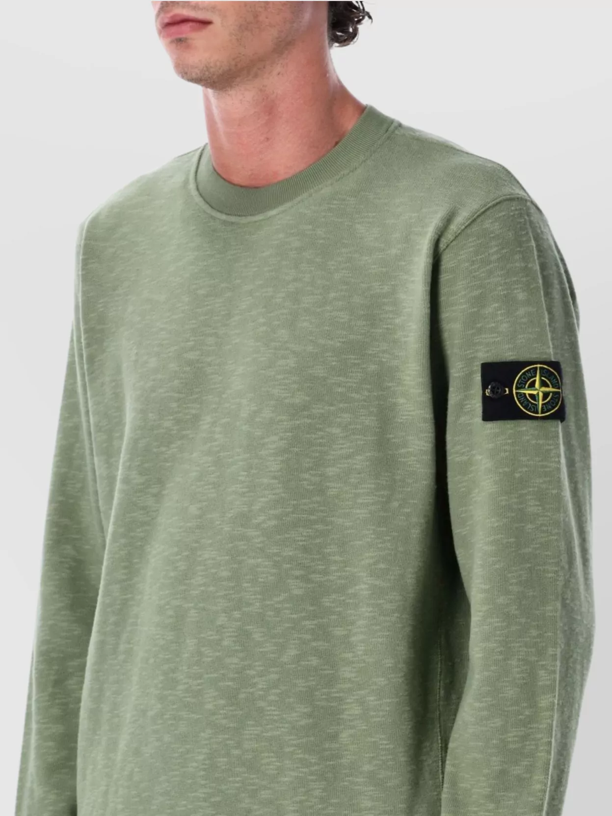 Stone Island Textured Crew Neck Cotton Sweatshirt In Green