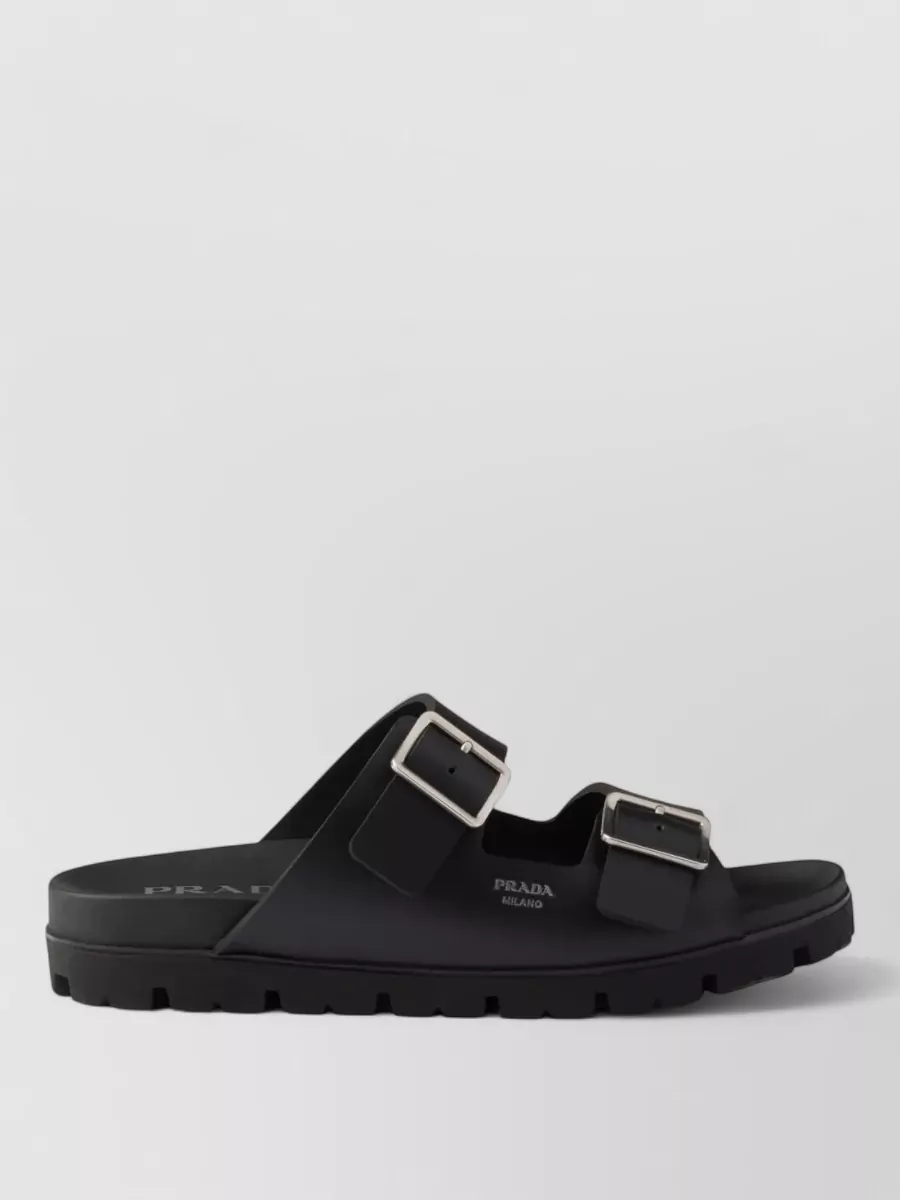 Prada Flat Sandals Double Strap Buckle Design