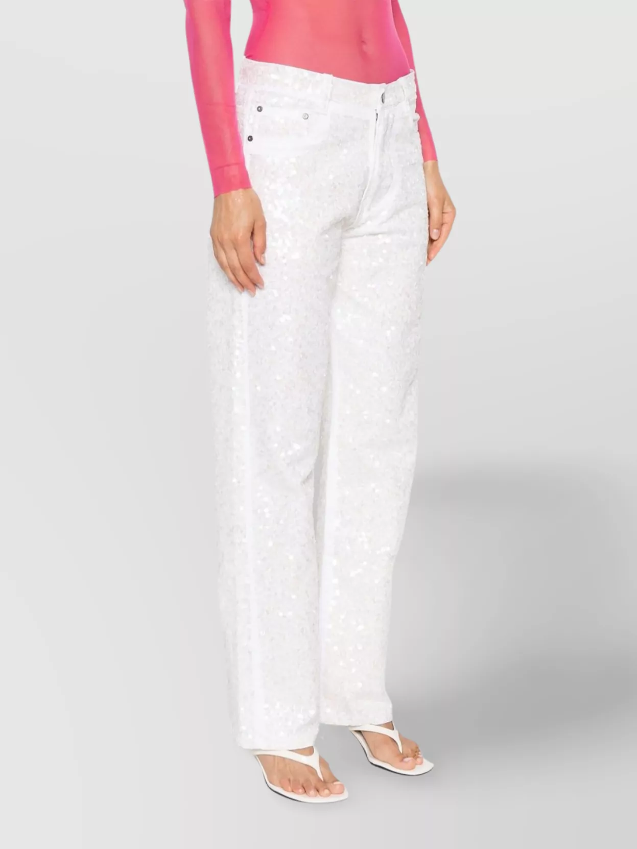 P.a.r.o.s.h Sequin-embellished Straight Leg Jeans With Belt Loops In White