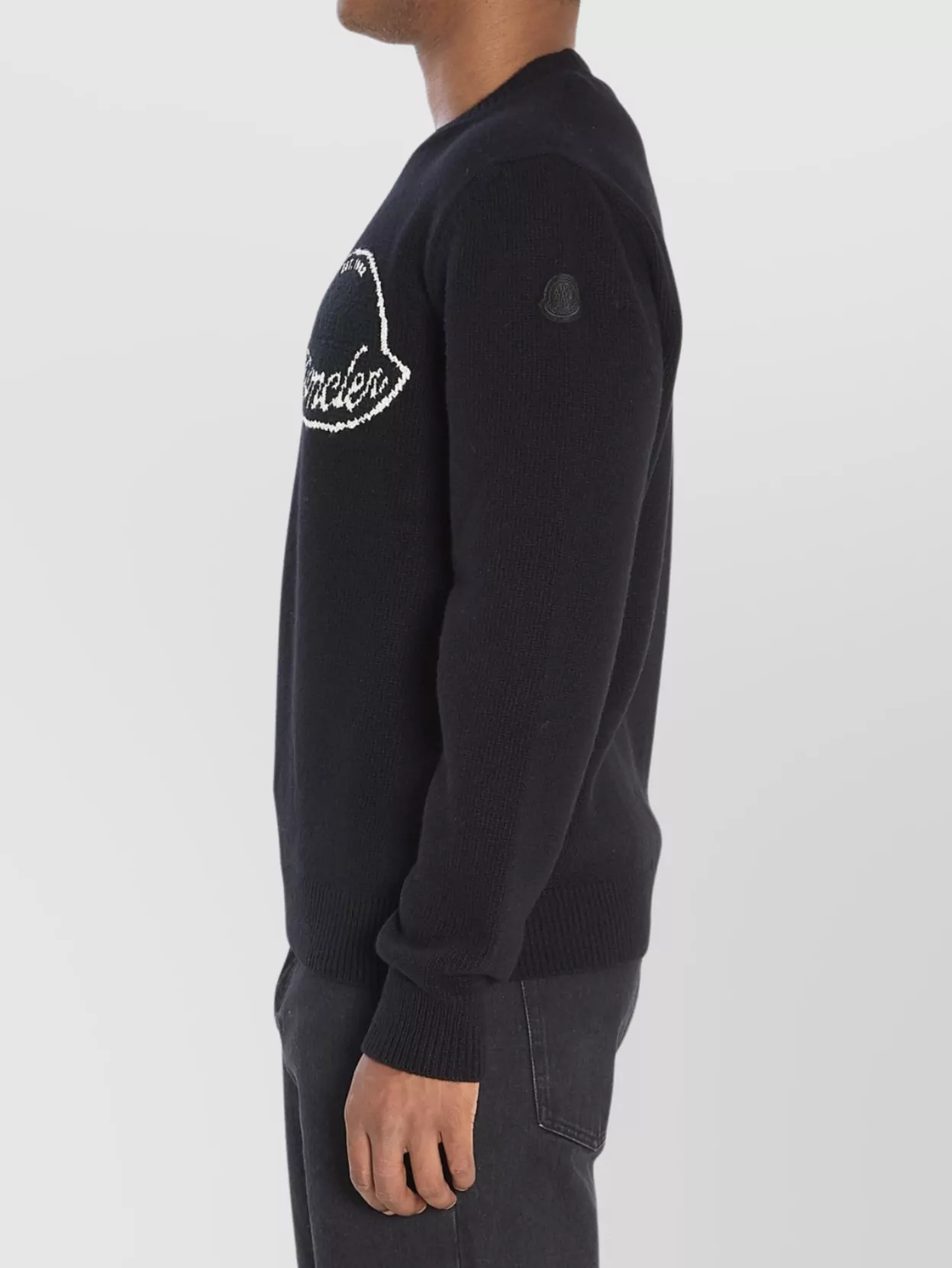 Moncler Wool Logo Sweater With Ribbed Crew Neck