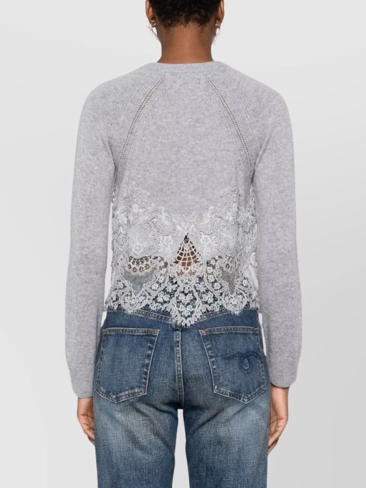 Ermanno Scervino Cashmere Cardigan With Scalloped Hem And Lace