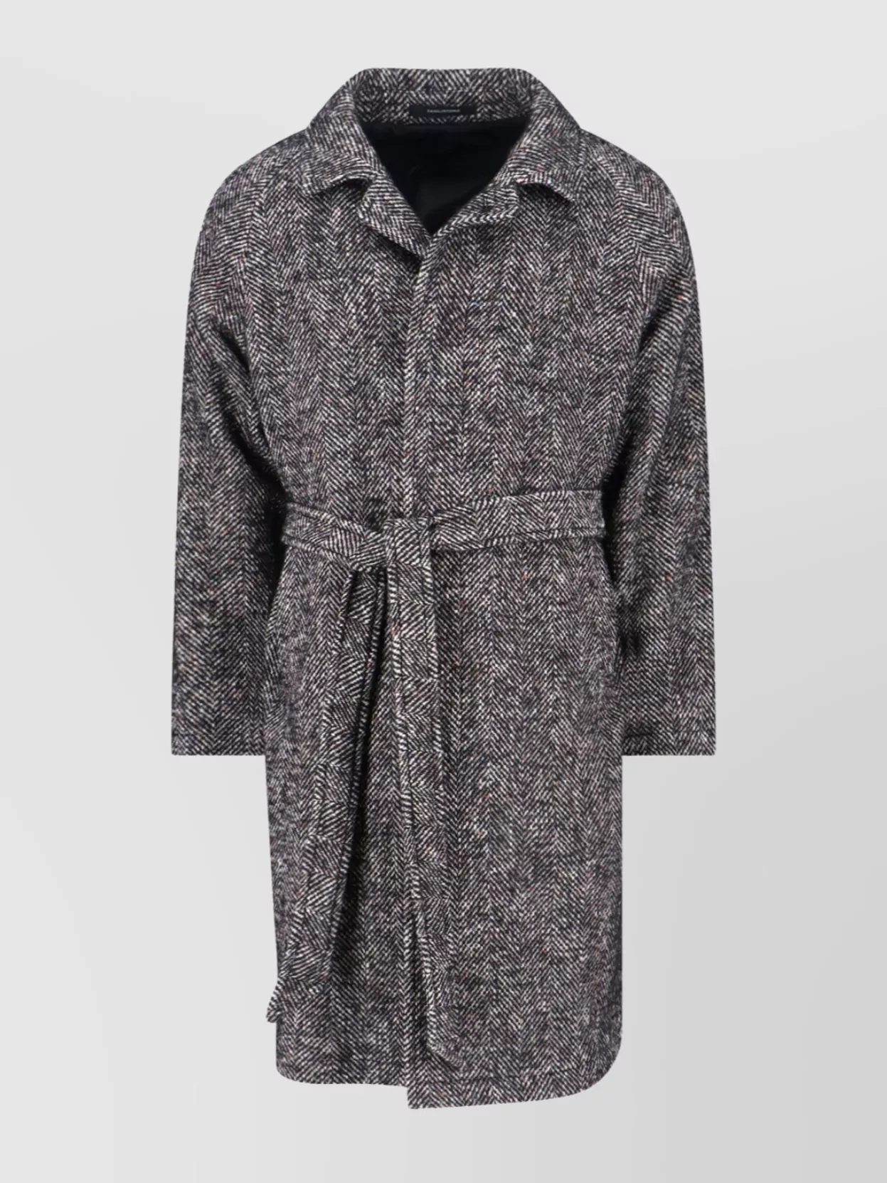 Tagliatore Herringbone Pattern Long Jacket Belted