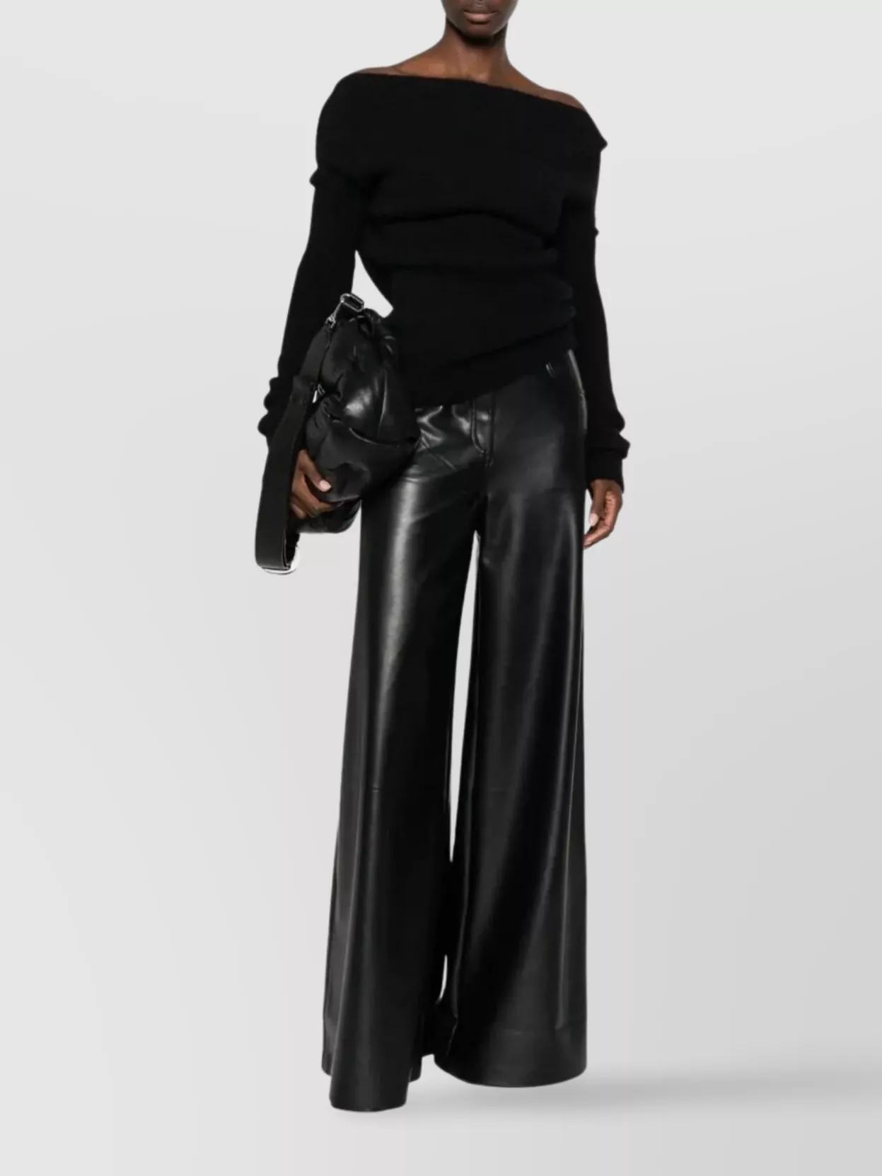 Rick Owens Long Sleeve Off Shoulder Knit Top In Black