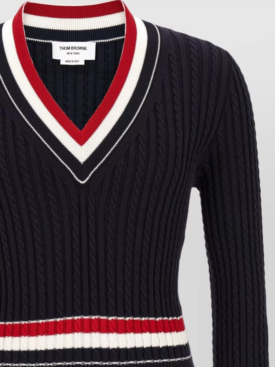 Thom Browne Intarsia Sweater V Neck Cable Knit Buttons
