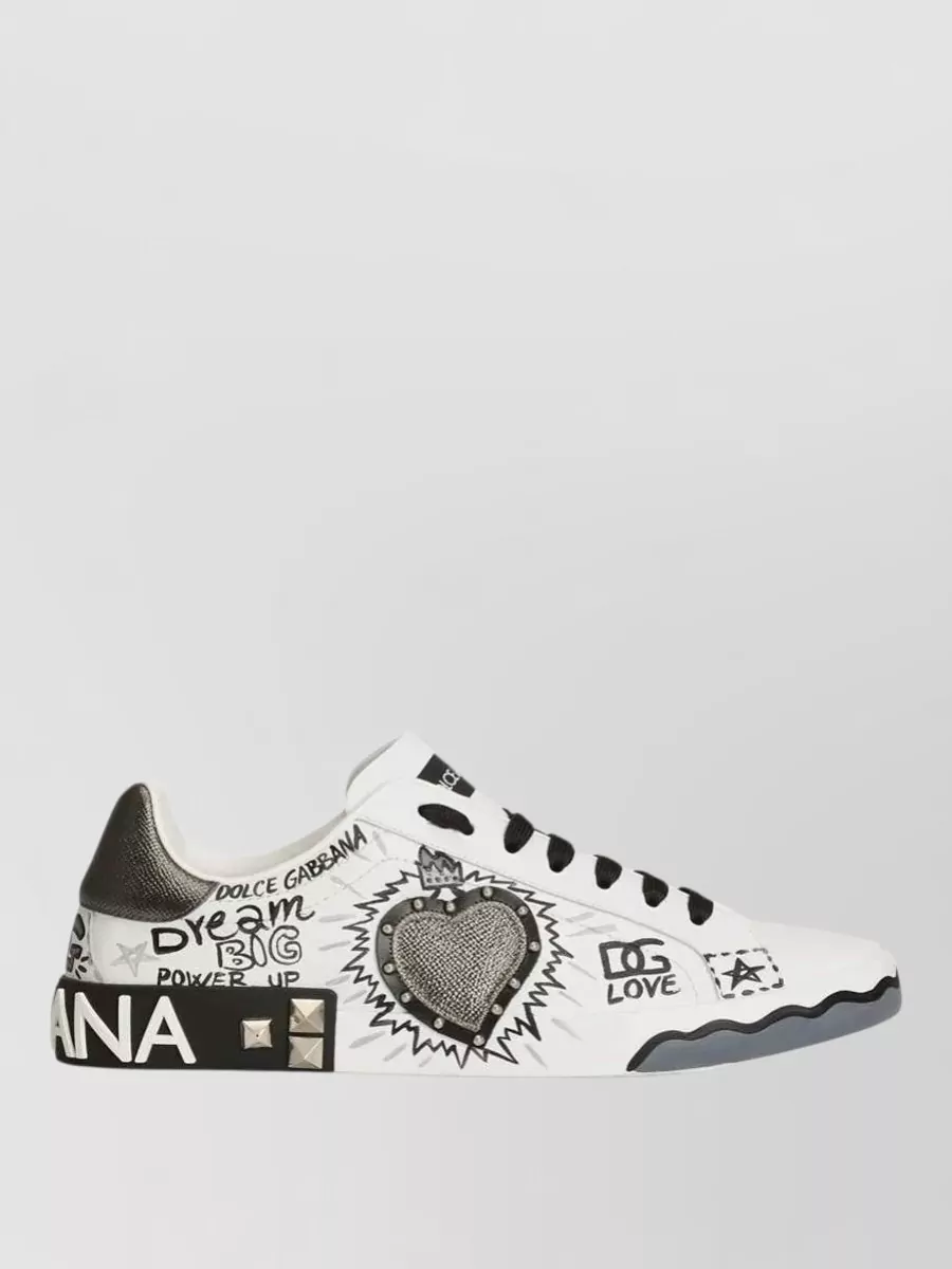 Dolce&Gabbana Leather Studded Printed Low-Top Sneakers