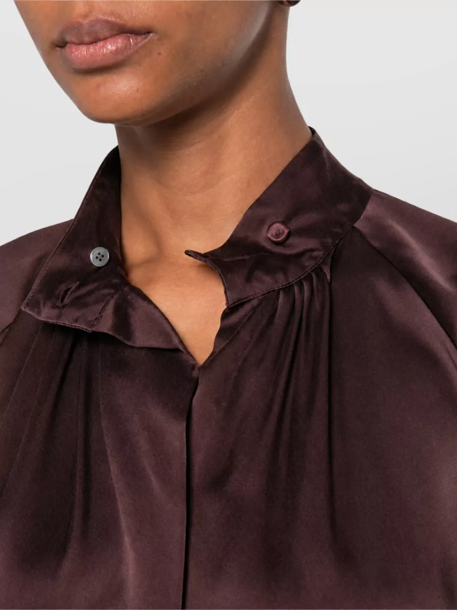 Forte Forte Silk Sheer Panel High Neck Long Sleeve Belted Long Dress