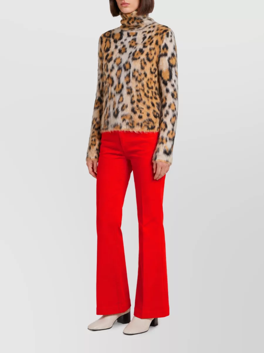 Celine Silk Jacquard Ribbed Turtleneck Sweater